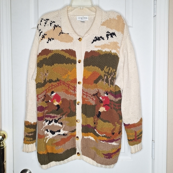 Casual Corner Sweaters - Vintage Casual Corner Multicolor Button-Up Equestrian Sweater Size Large